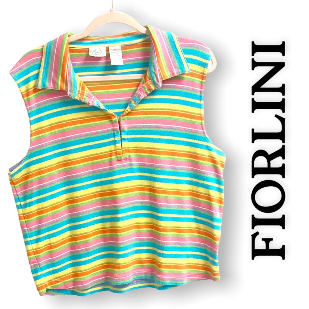 Vintage Fiorlini International Striped Muscle Sleeveless Tank Top Womens Sz XL